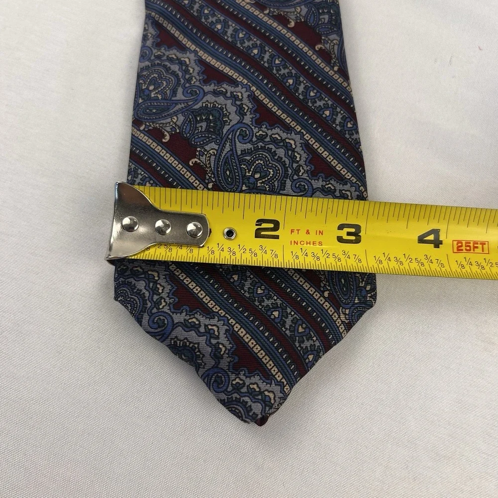 Vintage Brittany House London Silk Tie Blue Burgundy Paisley Stripe Mens Necktie